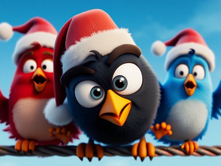 Free Santa Hat Cartoon Birds illustration and picture