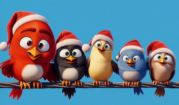 Free Santa Hat Cartoon Birds illustration and picture