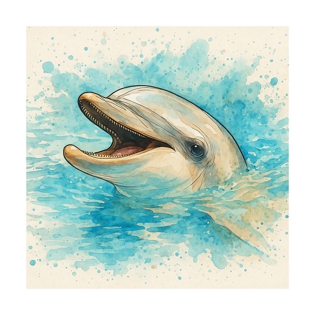 Dolfijn, Waterverf, Aquareldolfijn