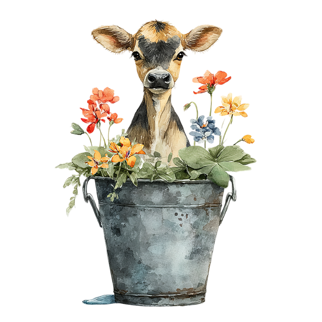 Kalb, Kuh, Kleines Tier, Aquarell