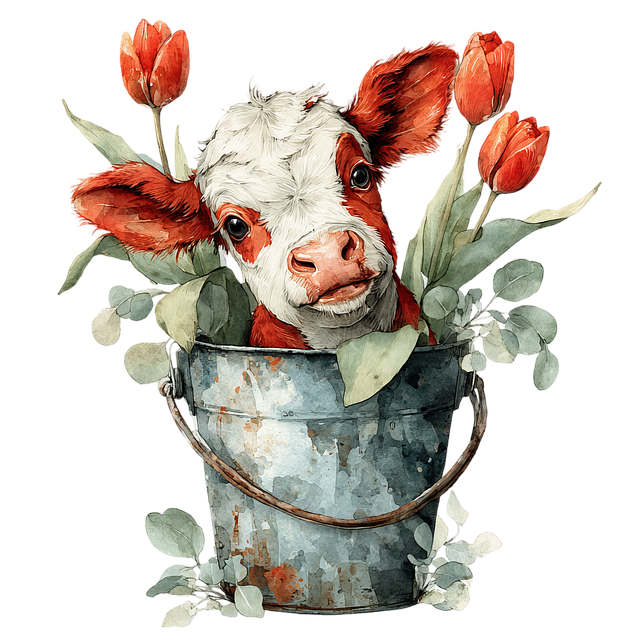 Kalb, Kuh, Köstlich, Aquarell, Rustikal