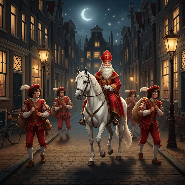Free sinterklaas horse city illustration