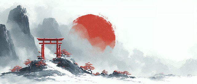 Free torii japanese watercolor illustration