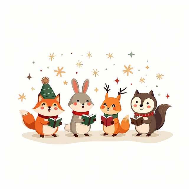 Free cute woodland animals animal carolers fox illustration illustration