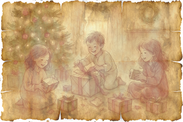 Free christmas morning vintage illustration children illustration