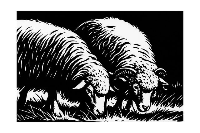 Free sheep art linocut style woodcut illustration vector
