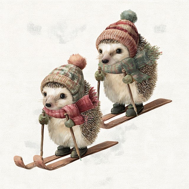Free hedgehogs skiing winter illustration
