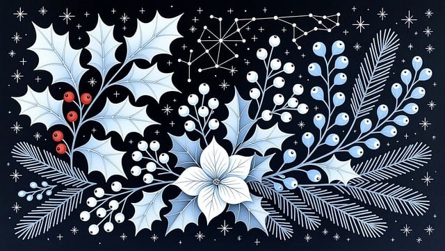 Free christmas botanical art monochrome illustration