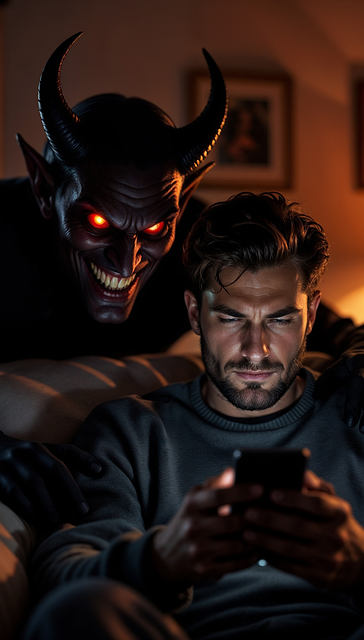 Free man mobile devil illustration