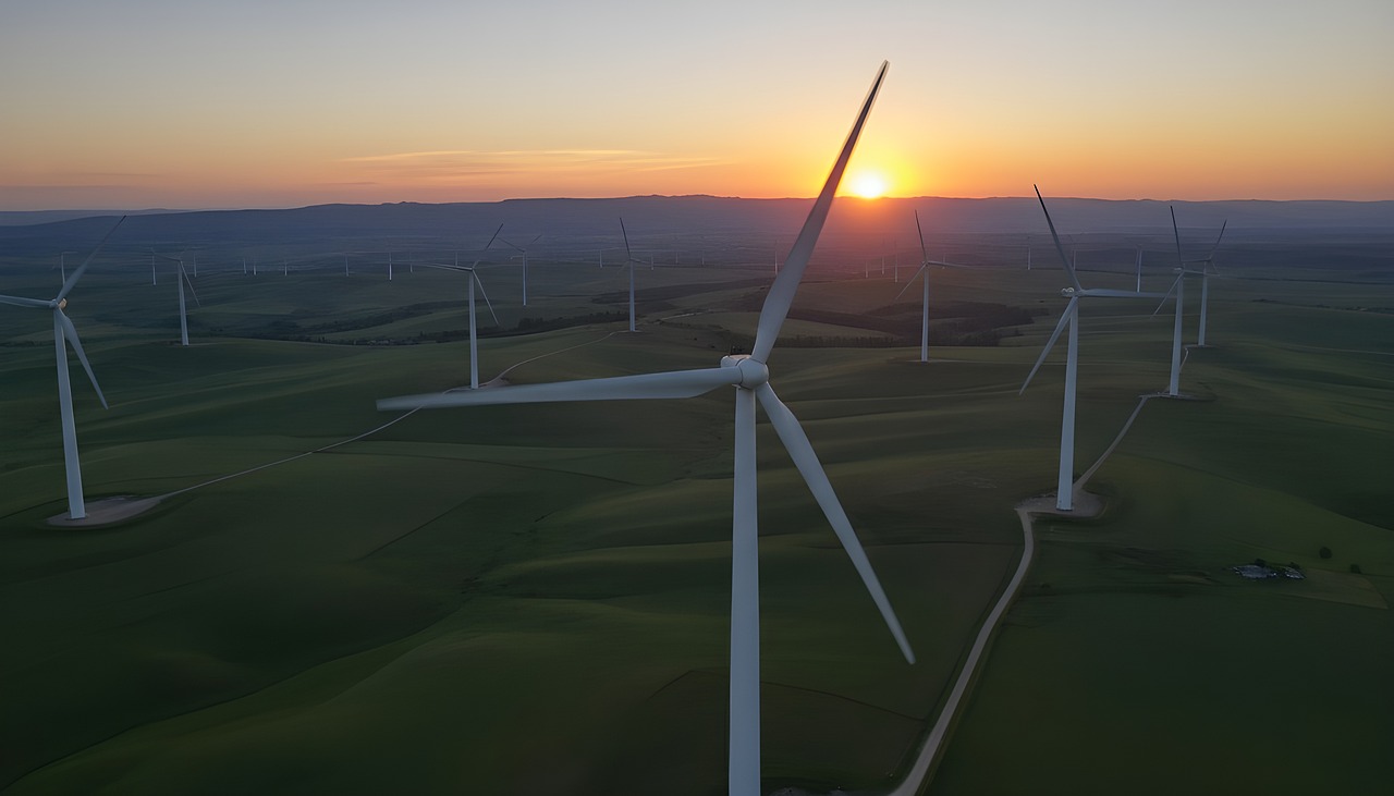 Download free HD stock image of Sunset Wind Turbines Free sunset wind turbines renewable energy illustration