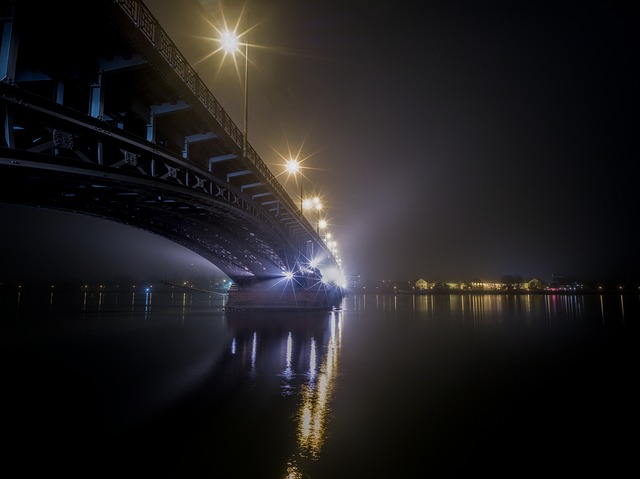 Rio, Ponte, Noite, Névoa, Mainz