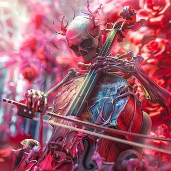 Skelett, Cello, Musik, Musiker, Rosen