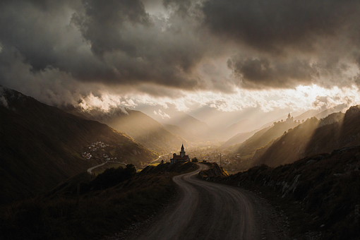 Landschaft, Berge, Kirche, Dramatisch