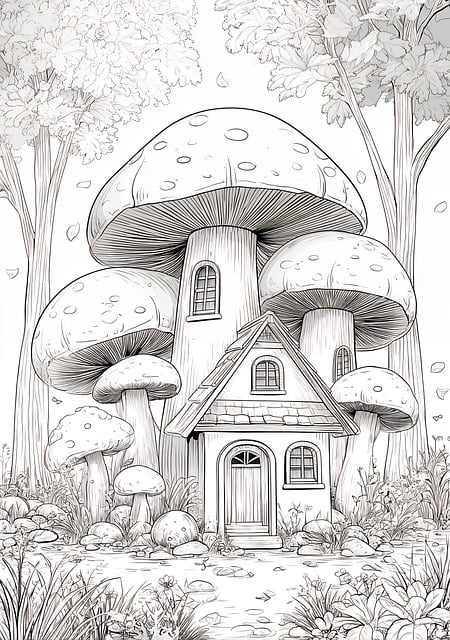 Free mushroom house forest illustration