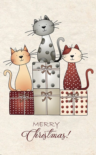 Gatos, Regalos, Motivo De Navidad