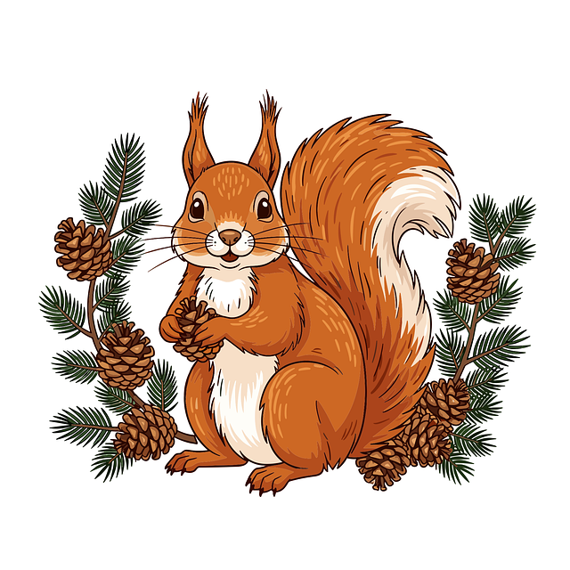 Eichhörnchen, Tannenzapfen, Waldtier