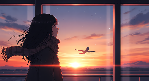 Lofi, Anime, Zonsondergang, Vliegtuig