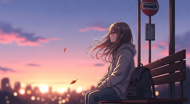 Lofi, Anime, Meisje, Bushalte