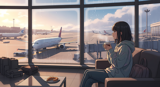 Anime, Meisje, Luchthaven, Reizen