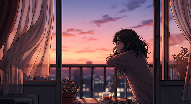 Lofi, Anime, Meisje, Zonsondergang