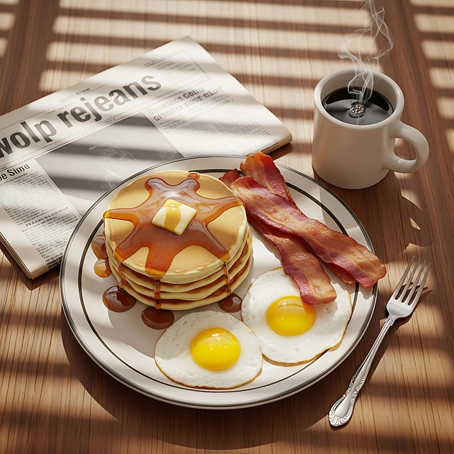 Free breakfast pancakes bacon illustration