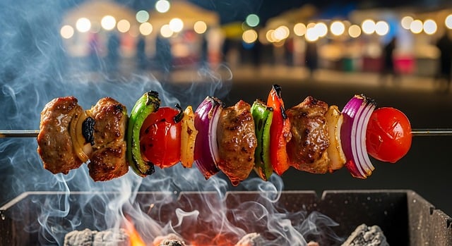 Grillen, Spieße, Grill, Fleisch, Gemüse