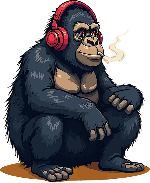 Gorilla, Koptelefoon, Roken, Muziek