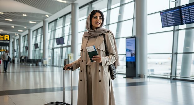 Mulher, Viajar Por, Aeroporto, Bagagem