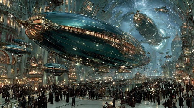 Zeppelin, Steampunk, Dirigible, Multitud