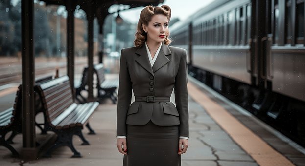 Vintage, Retro, Moda, Mulher, Traje