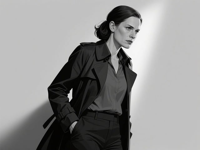 Free woman coat black and white illustration