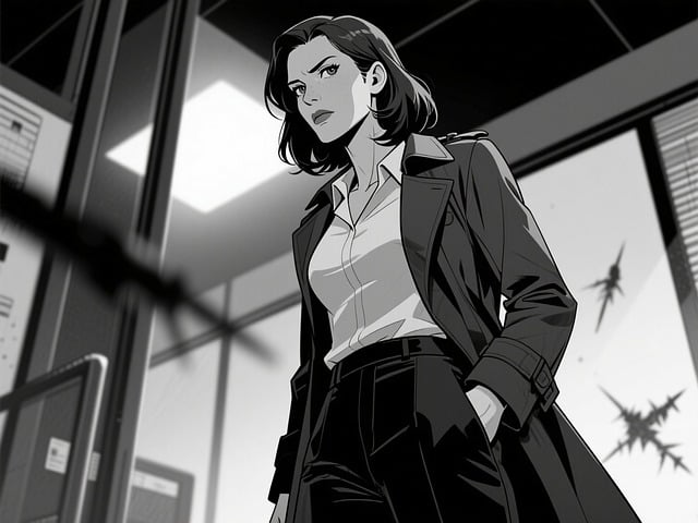 Free detective comic black and white illustration