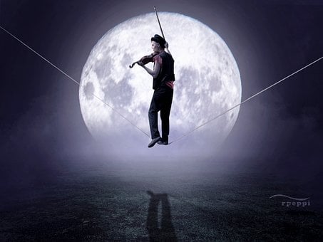 Mondgeige, Violinist, Nacht, Vollmond