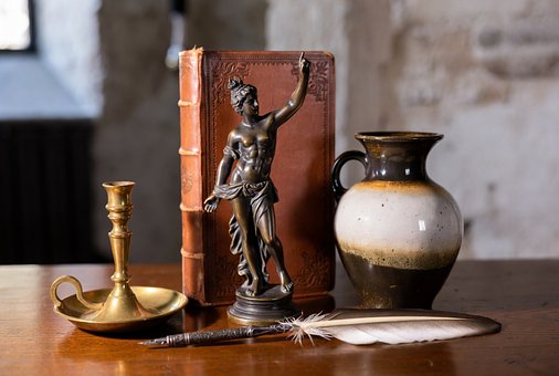 Skulptur, Bok, Bronse, Fjærpenn, Inkwell