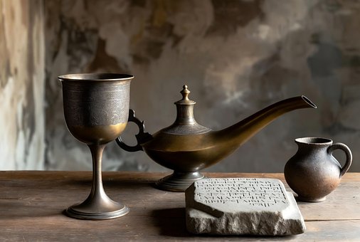 Antikk, Metall, Lampe, Beger, Historisk