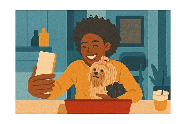 Mand, Selfie, Hund, Yorkie