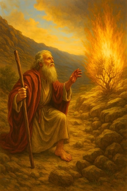 Free moses burning bush bible story illustration