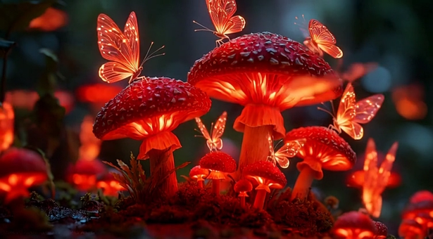 Free Butterflies Mushrooms illustration and picture