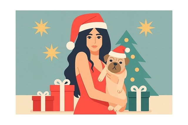 Kerstmis, Dier, Vrouw, Puppy, Hond