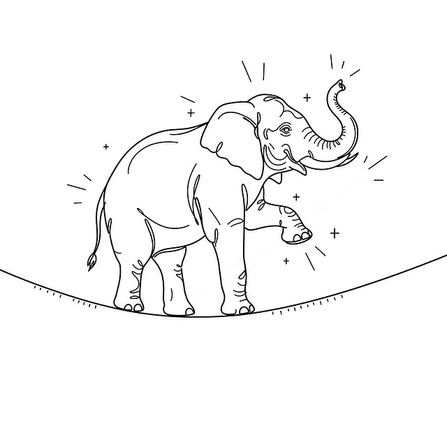 Free tightrope walking elephant line art circus illustration
