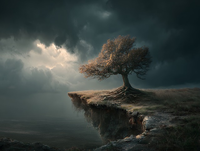 Free tree cliff landscape illustration