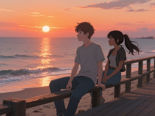 Pareja, Playa, Paseo Marítimo, Atardecer
