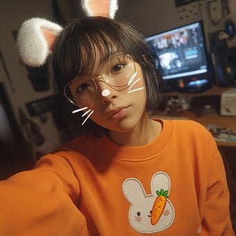 Junge Frau, Selfie, Brille, Kurzes Haar