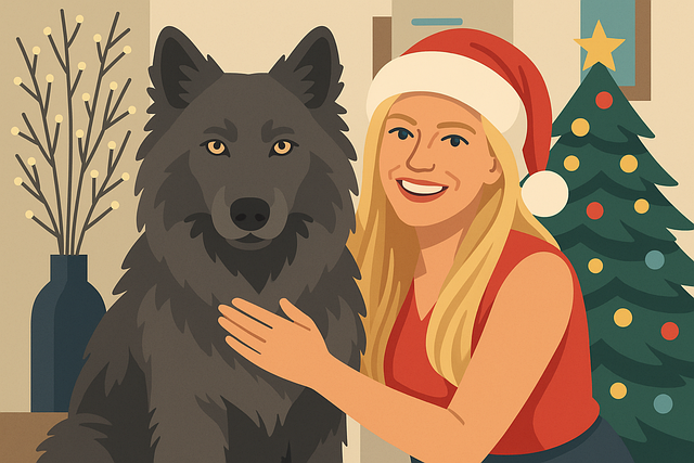 Free christmas illustration woman and dog wolf dog art vector
