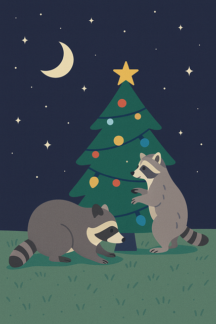 Free christmas illustration raccoon art woodland animals vector