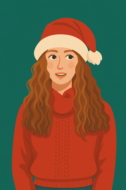 Free christmas illustration girl in santa hat holiday portrait illustration