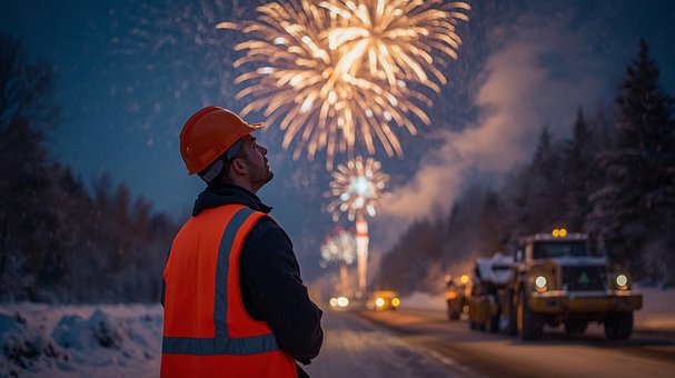Arbeiter, Feuerwerk, Nacht, Weihnachten