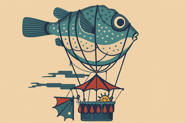Free steampunk illustration fantasy airship fish balloon art vector