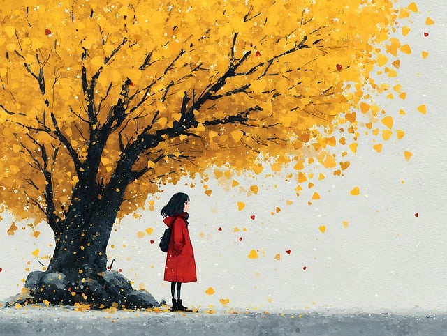 Vrouw, Boom, Geel, Herfst, Val, Bladeren