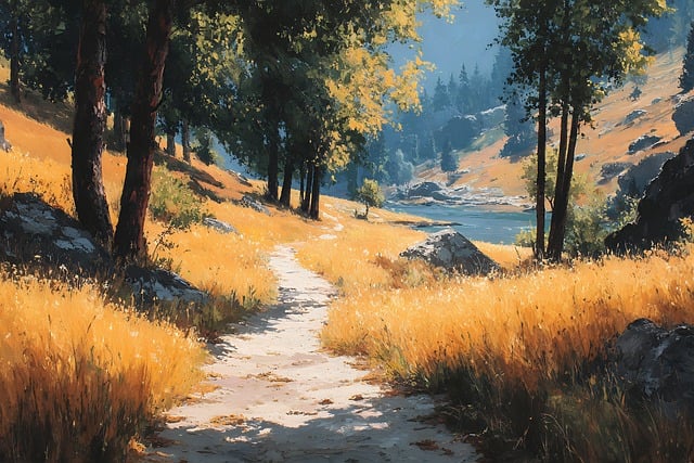 Free path field lake illustration
